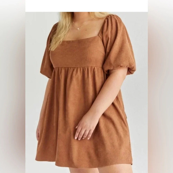 Cassie Brown Bow Back Corduroy Mini Dress, Large - Picture 1 of 10